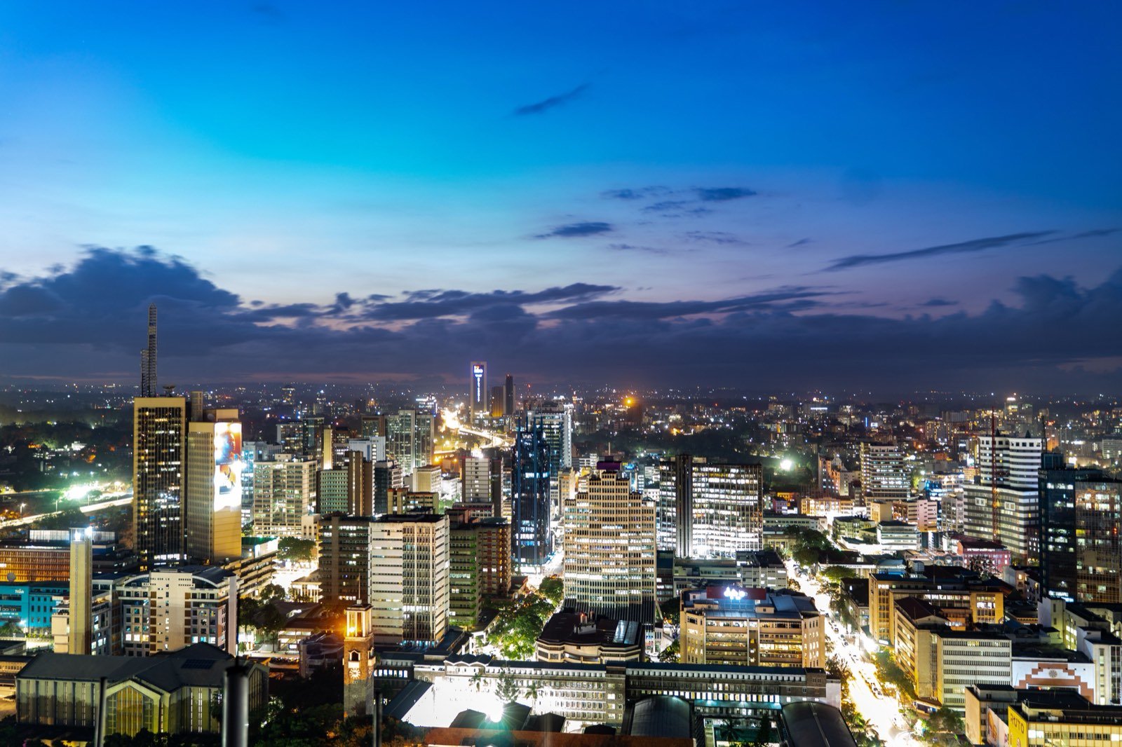 Nairobi city skyline at dusk